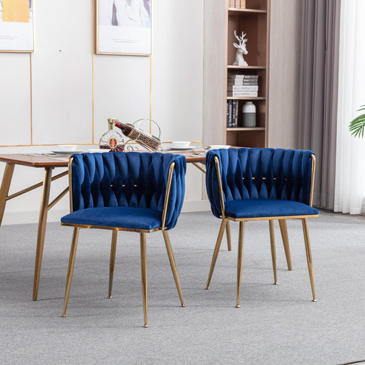 Luxe Gold Frame & Navy Velvet Fabric Dining Chair (set of 2)